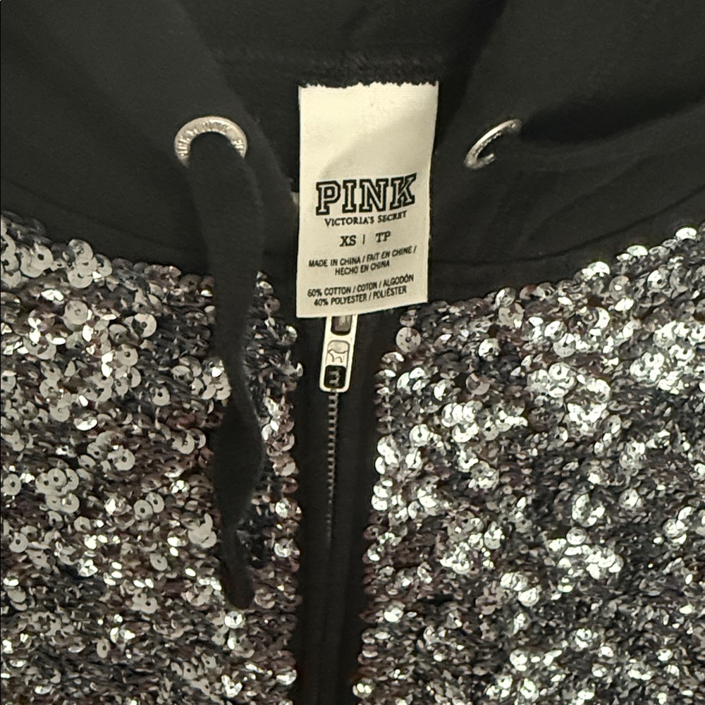 PINK Victoria’s Secret Black Hoodie with Silver Sequins - Picture 4 of 4